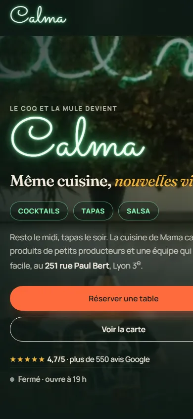 Version mobile du site Calma