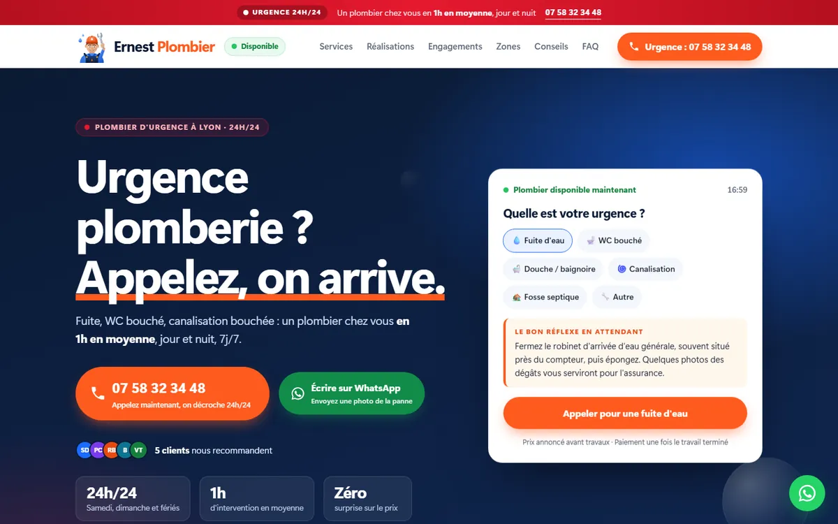Page d'accueil du site Ernest Plombier