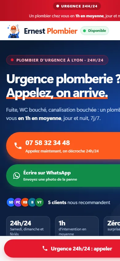 Version mobile du site Ernest Plombier