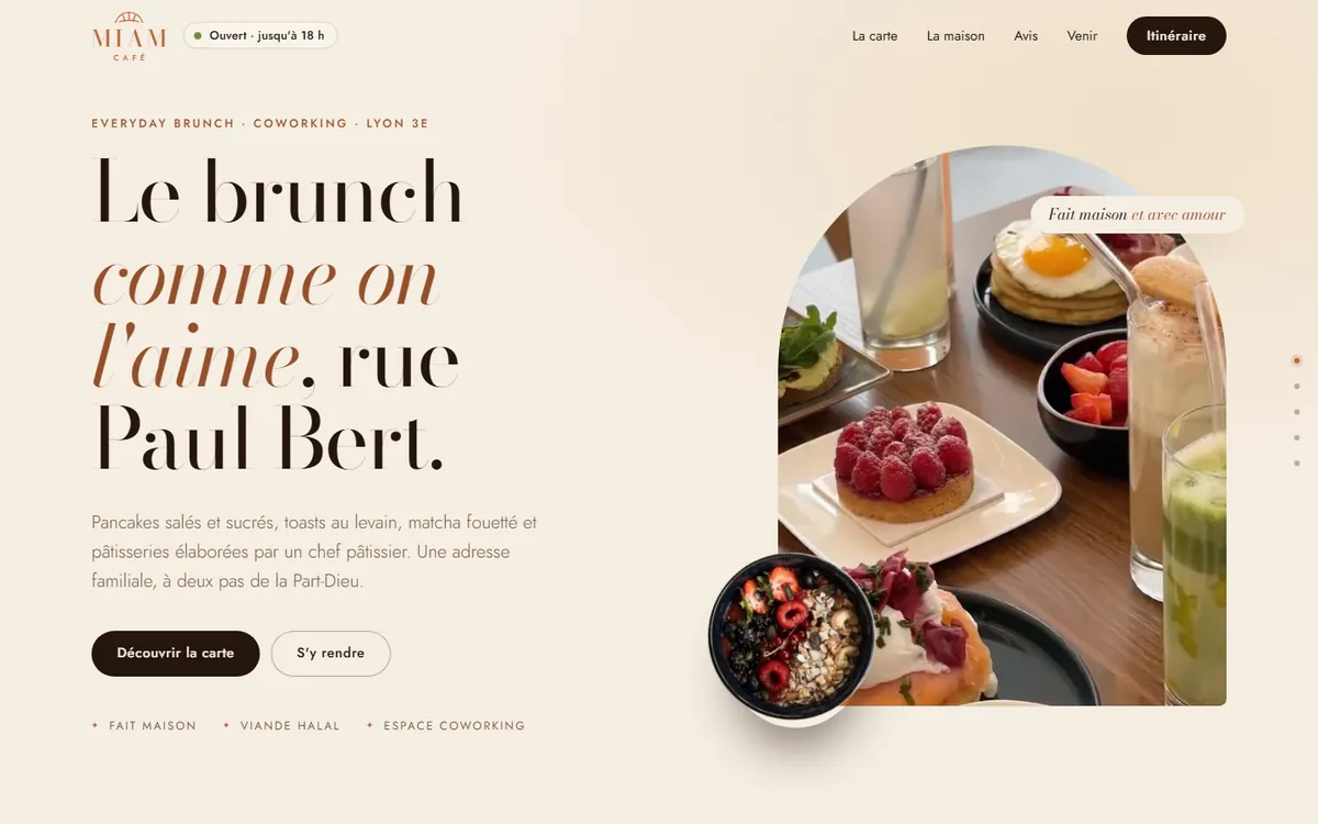 Page d'accueil du site Miam Café