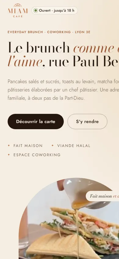 Version mobile du site Miam Café
